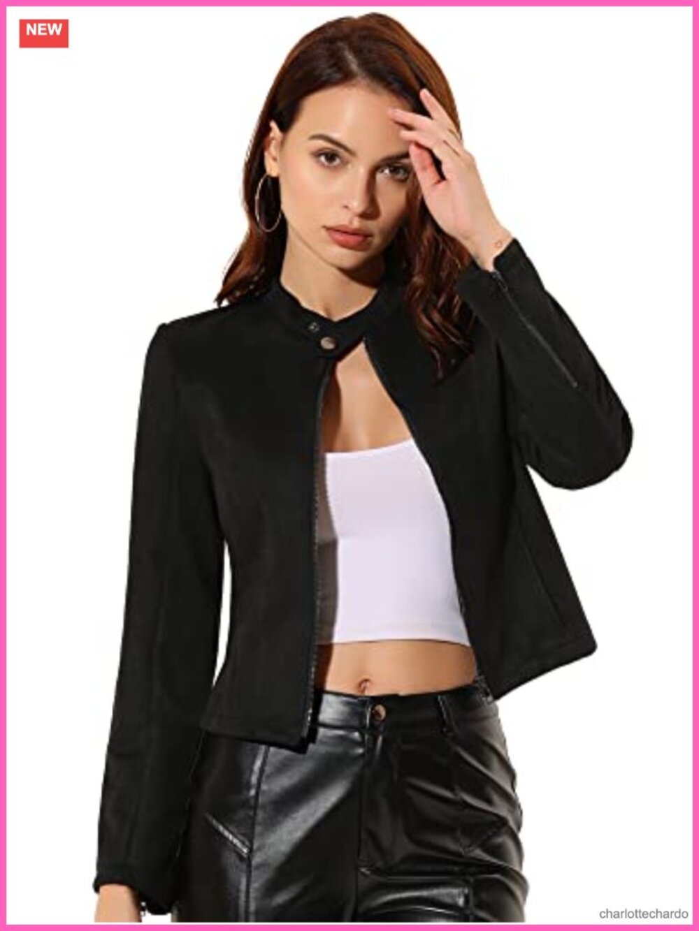 Faux Suede Moto Biker Jacket Zip Up Crop Coat Long Sleeve Outerwear